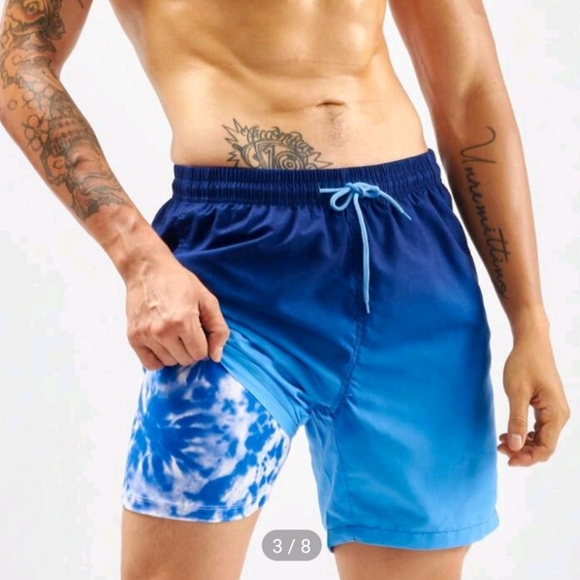 NWT XL Blue Mens Swim Trunks with Compression Liner - Picture 3 of 6